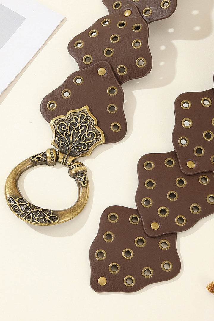 Y2K Antik Bronze Kreis Ösen Detail Western Ledergürtel