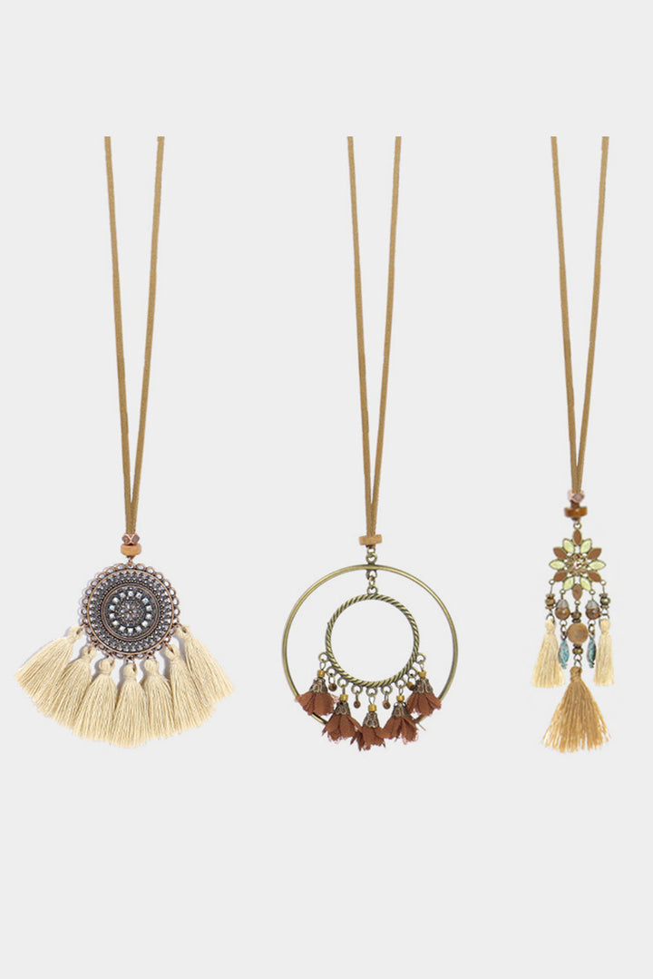 Collier pendentif bohème rétro à pompons, 3 pièces