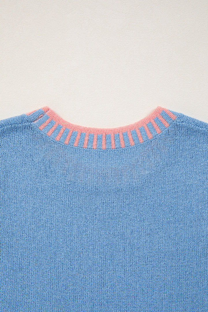 Contrast Trim Round Neck Sleeveless Sweater