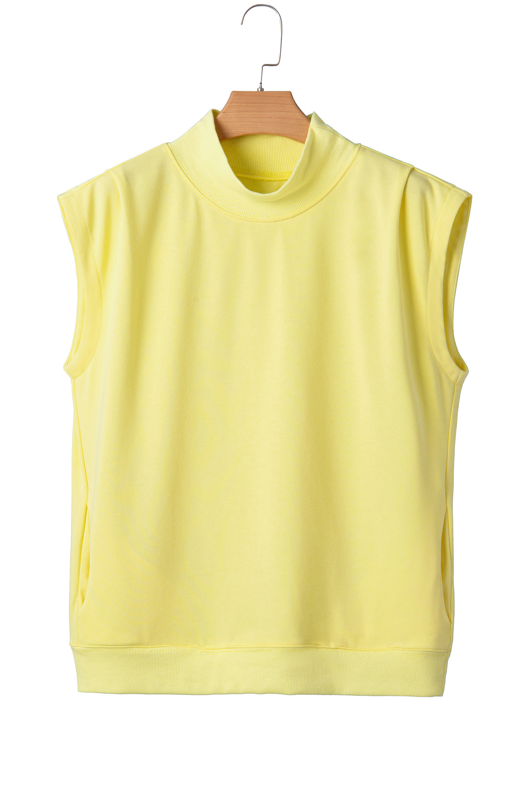 Yellow Solid Color High Neck Cap Sleeve Loose Top