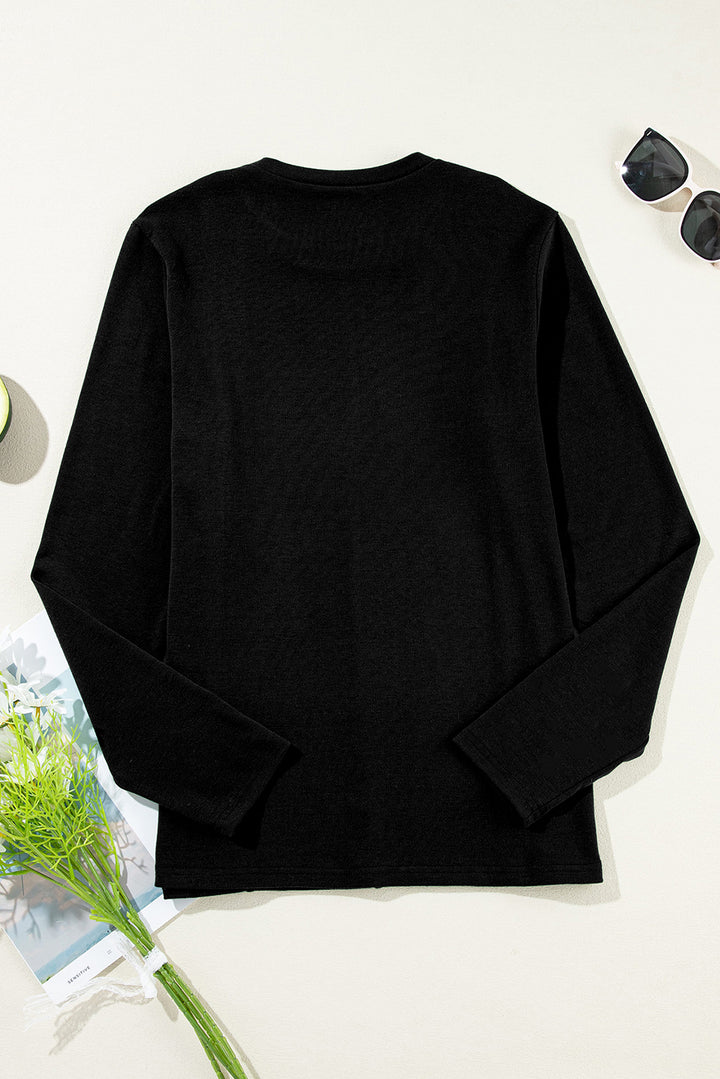 Black Exposed Seam Crew Neck Long Sleeve Top