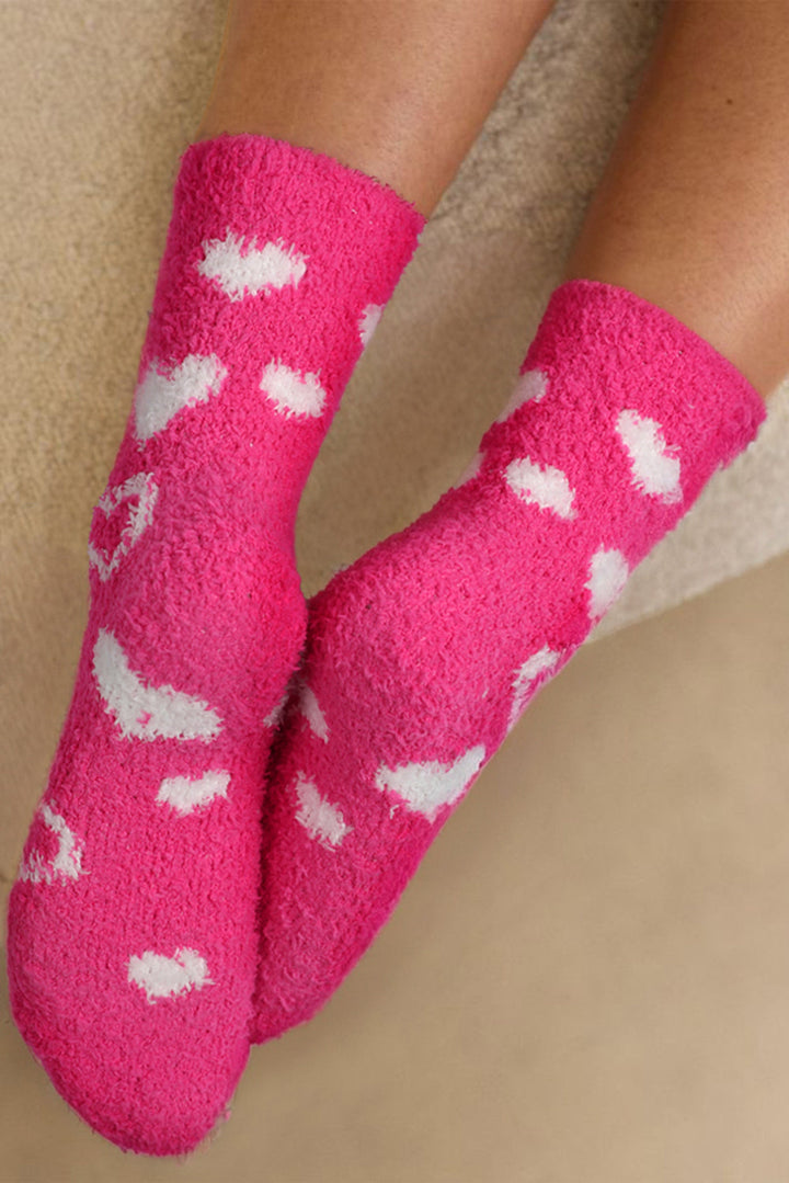 Dicke Crew-Socken aus Korallenfleece mit Herzform-Print