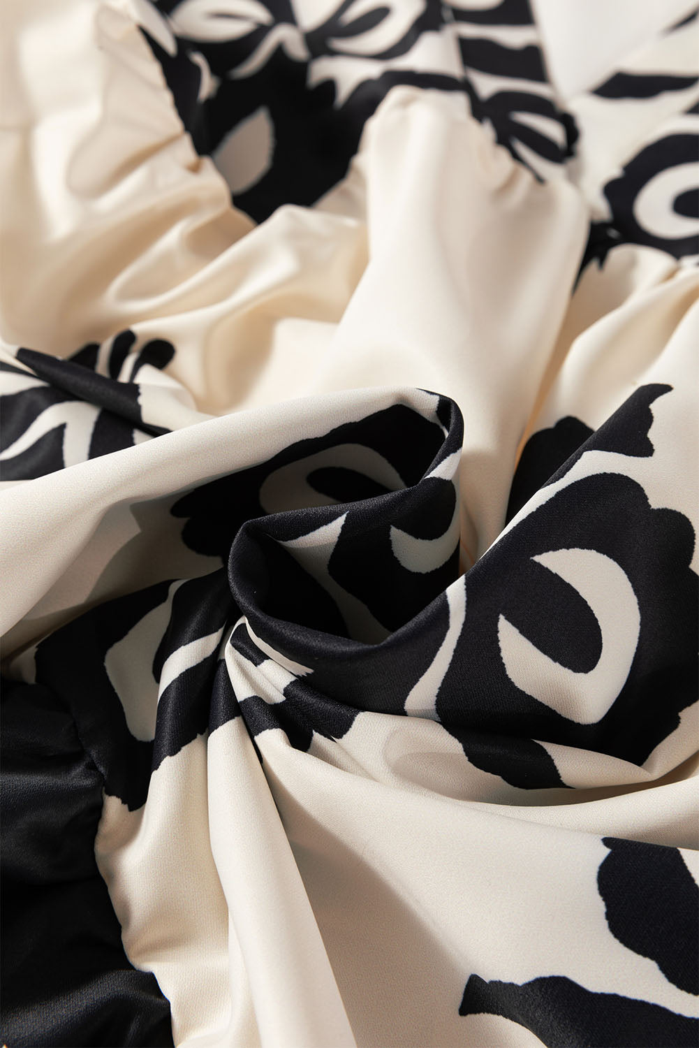 Vintage Print V Neck High Waist Short Sleeve Dress