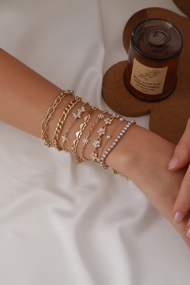 Ensemble de bracelets multicouches à strass, motif papillon et fleur