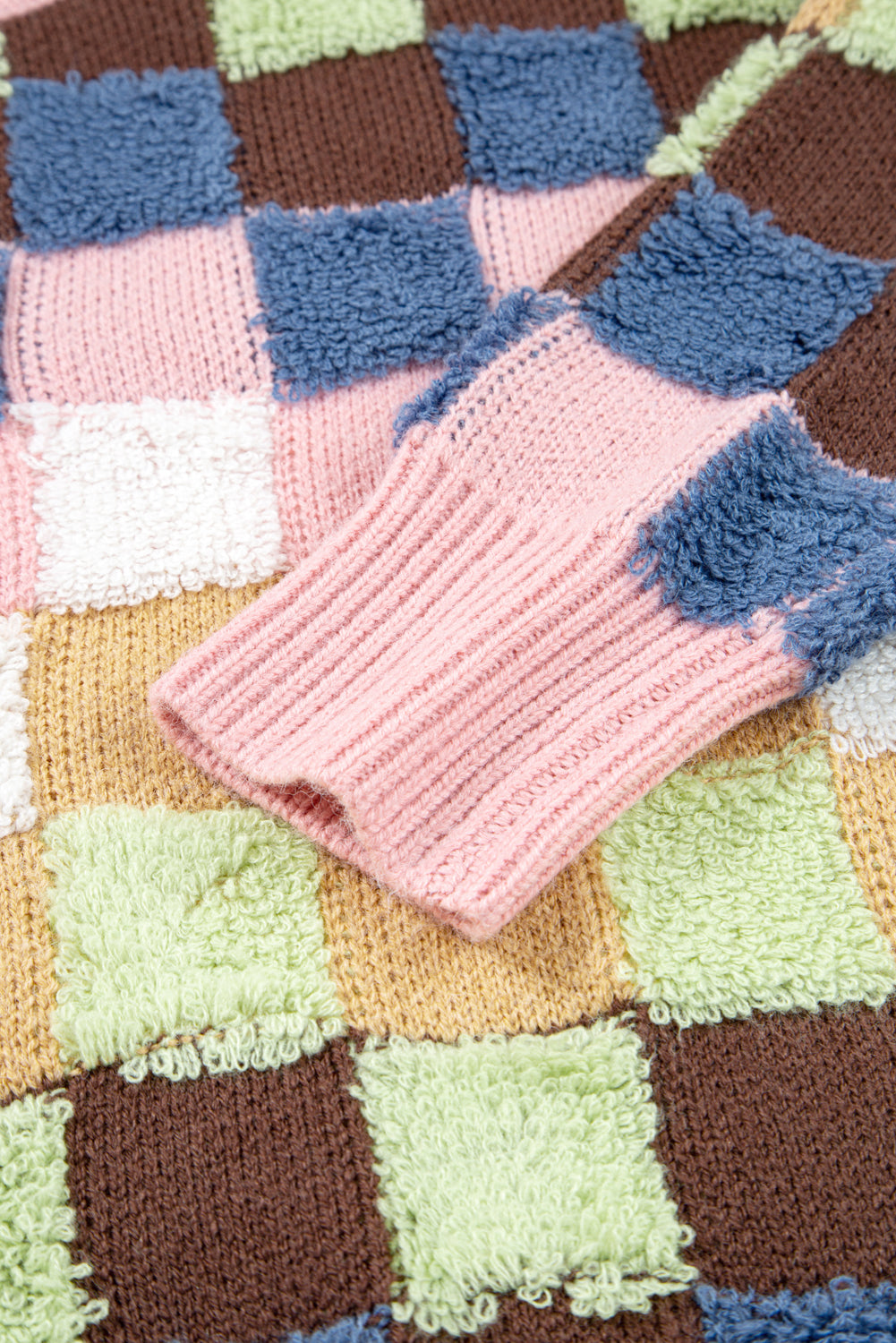 Plush Checkered Pattern Button Front Cardigan Sweater