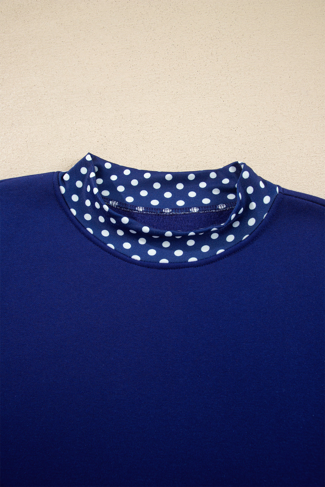Dark Blue Colorblock Polka Dot Contrast Trim Oversized Sweatshirt