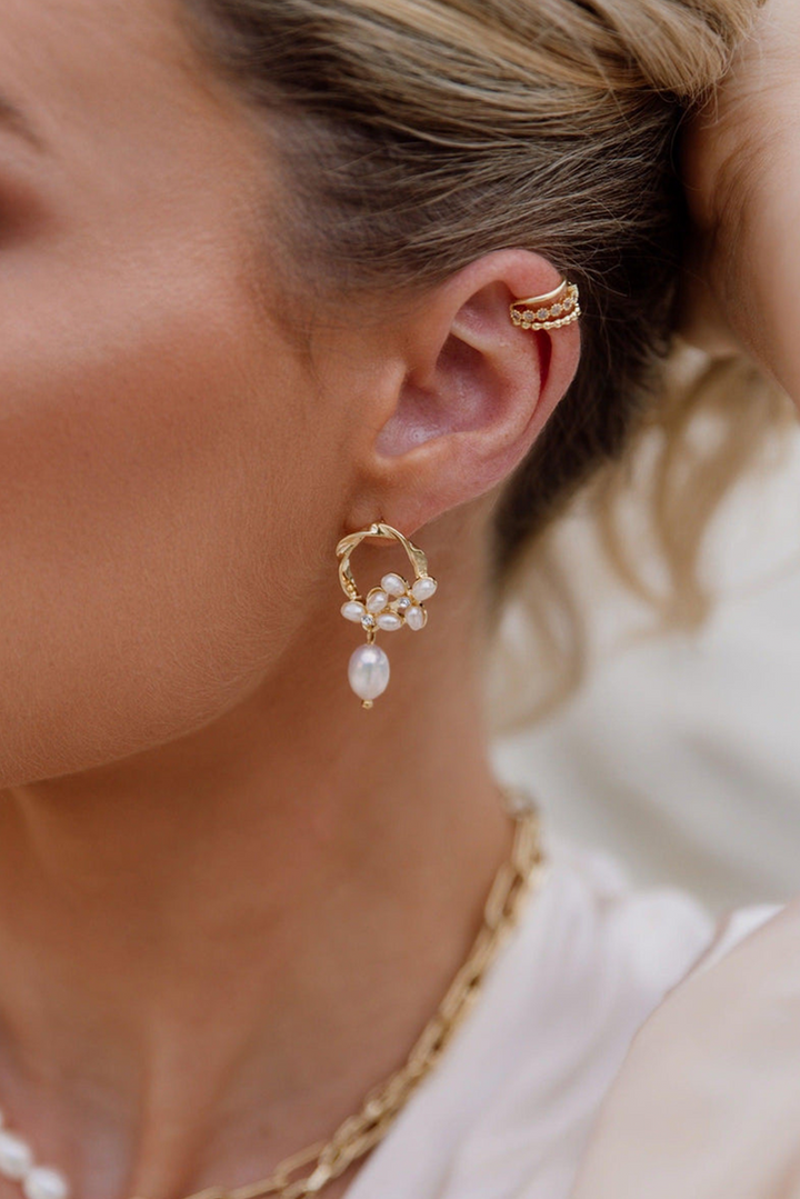 Plated Hoop Pearl Casual Wear Stud Earring