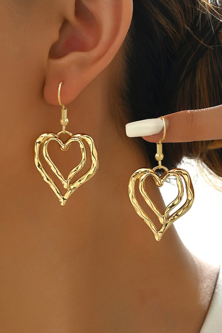Boucles d'oreilles pendantes en alliage plaqué en forme de double cœur