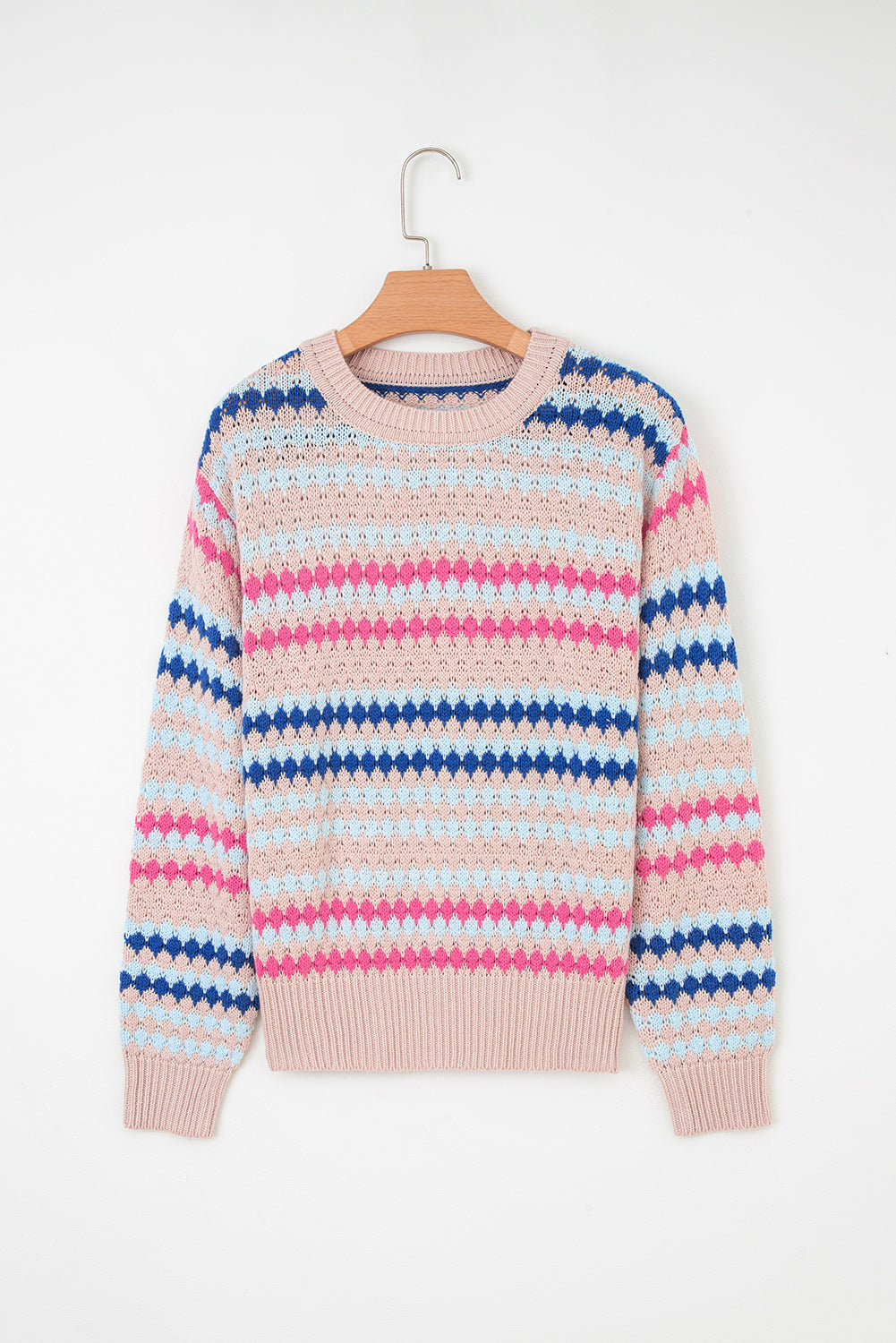 Eyelet Patterned Drop Shoulder Sweater