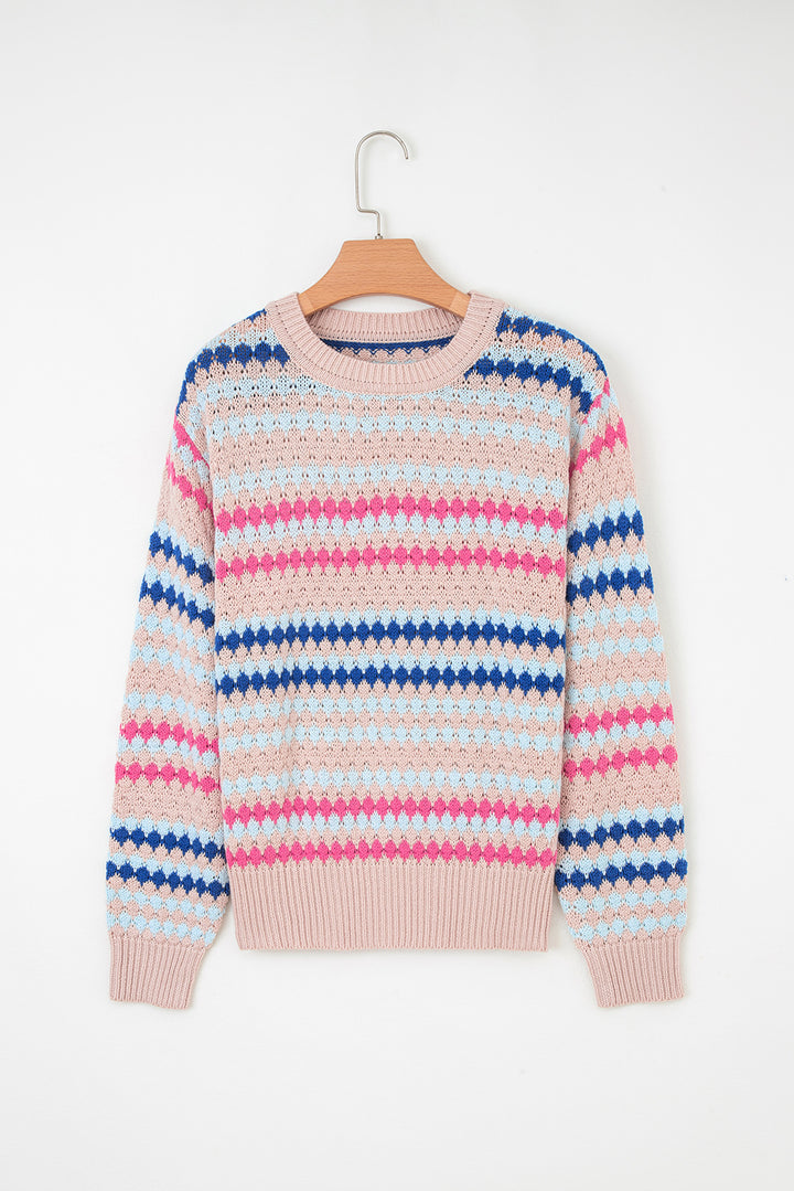 Eyelet Patterned Drop Shoulder Sweater