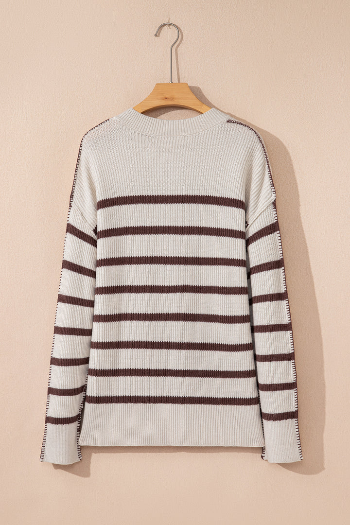 Ribbed Henley Drop Shoulder Slouchy Sweater