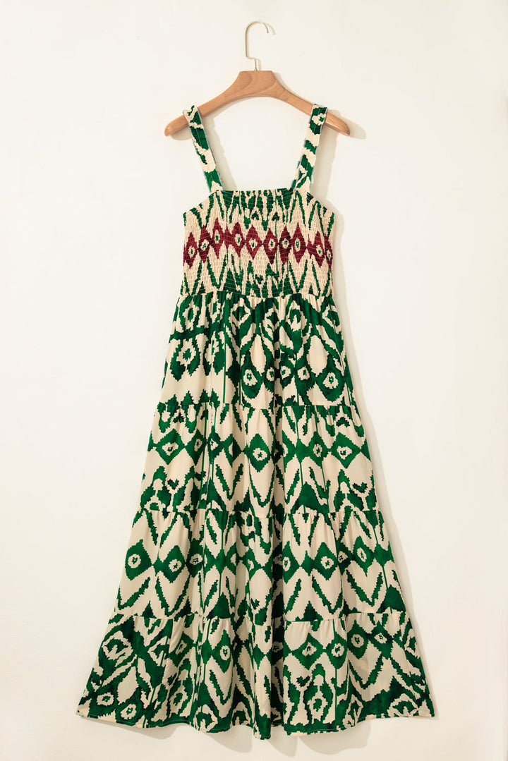 western aztec shirred a line sleeveless maxi dress