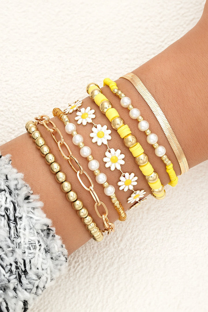 Ensemble de bracelets multicouches réglables en chaîne de perles Daisy