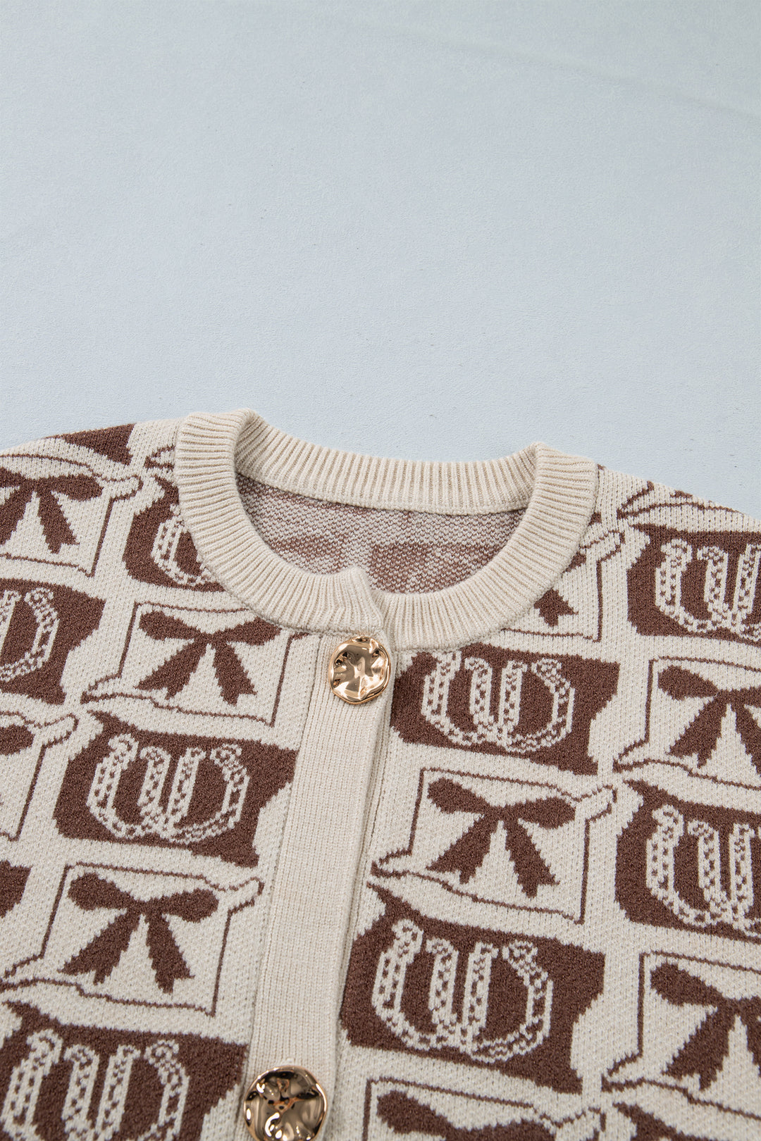 Brown Western Horseshoe Bow Pattern Sleeveless Knit Sweater