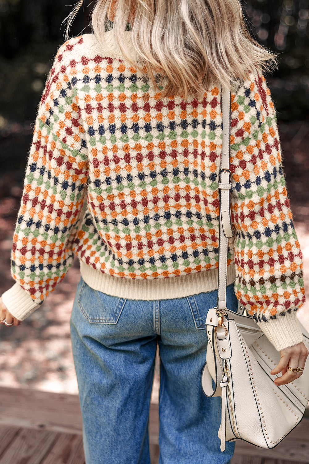 Multicolour Dotty Pattern Knit Button Front Sweater Cardigan