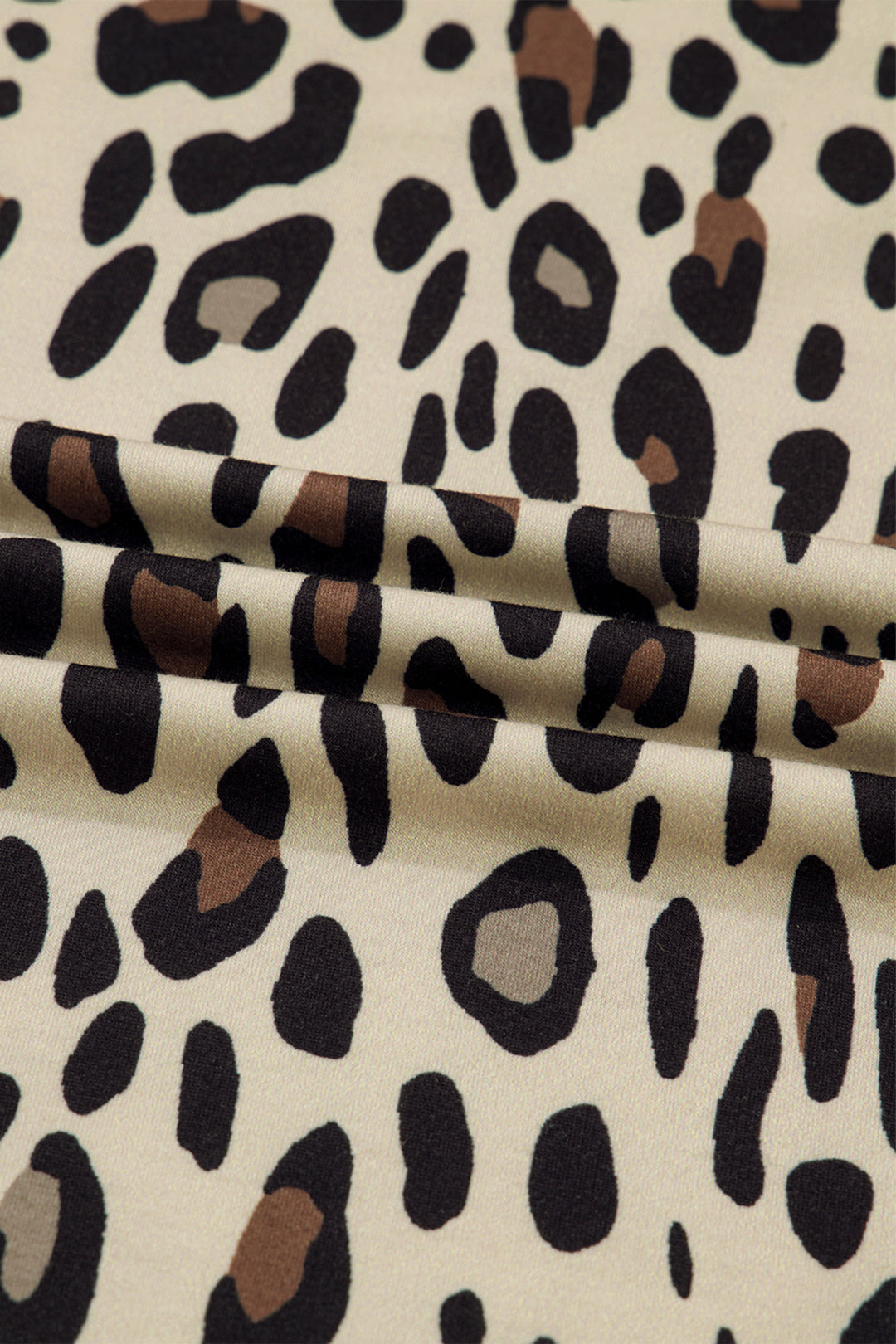 Khaki Exposed Seam Patched Pocket Plus Size Drawstring Leopard Wide Leg Pants