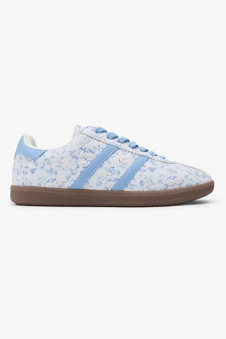 Floral Print Lace-up PU Leather Flat Shoes