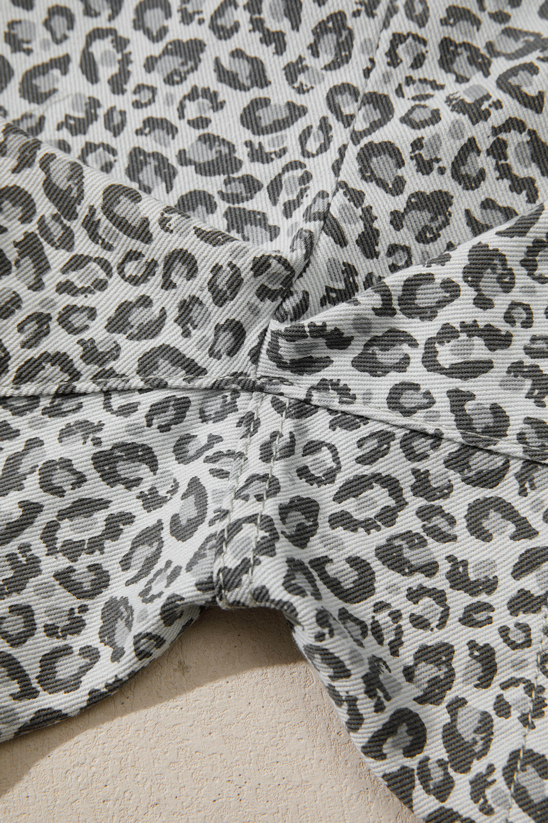 Gray Leopard Print Wrap Front Denim Shorts