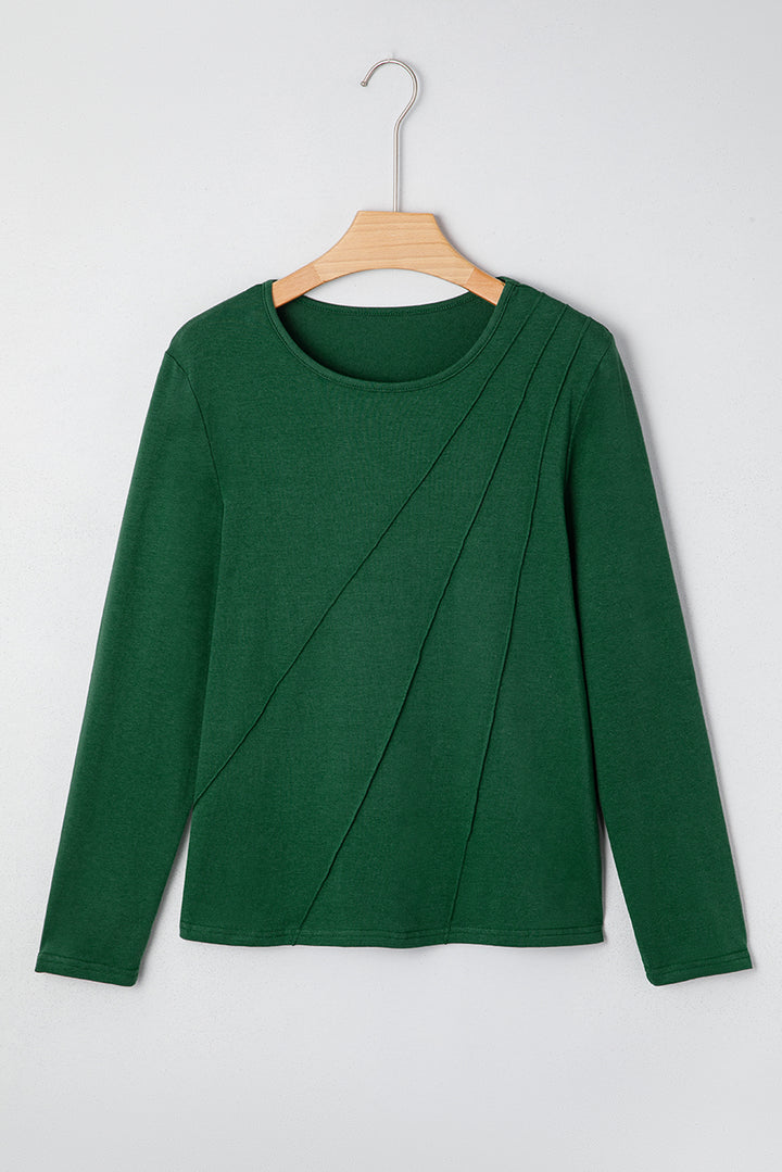 Asymmetric Seam Detail Solid Color Long Sleeve Top