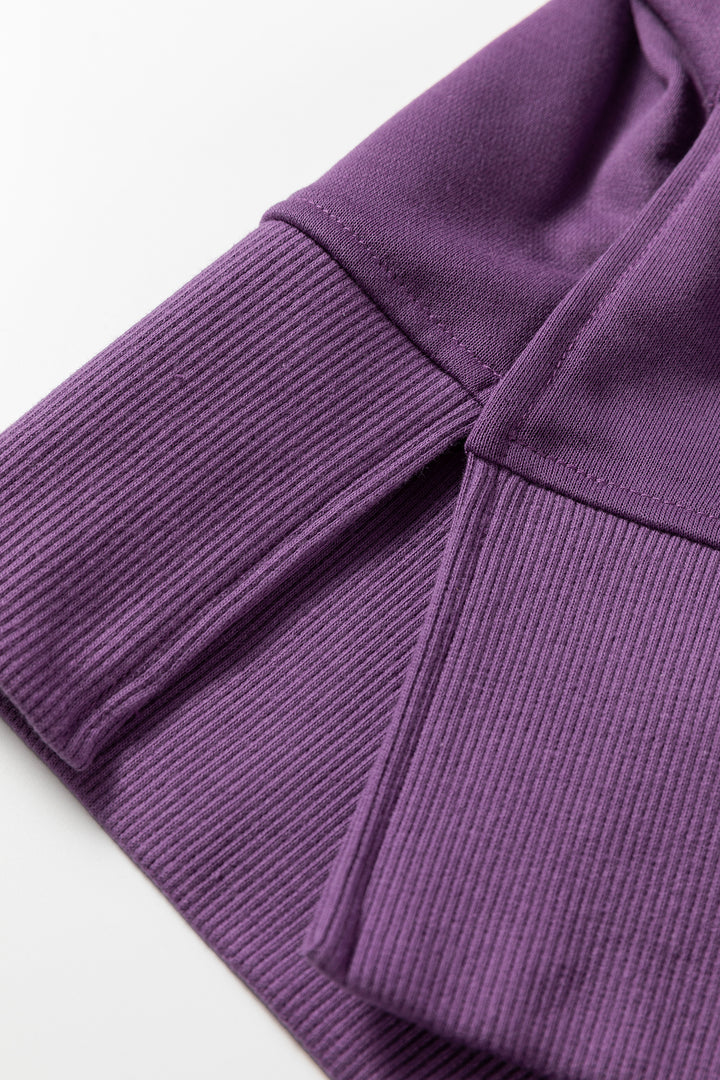 Orchid Mist Solid Color Oversize Slit Sweatshirt Ribbed Leggings 2pcs Set