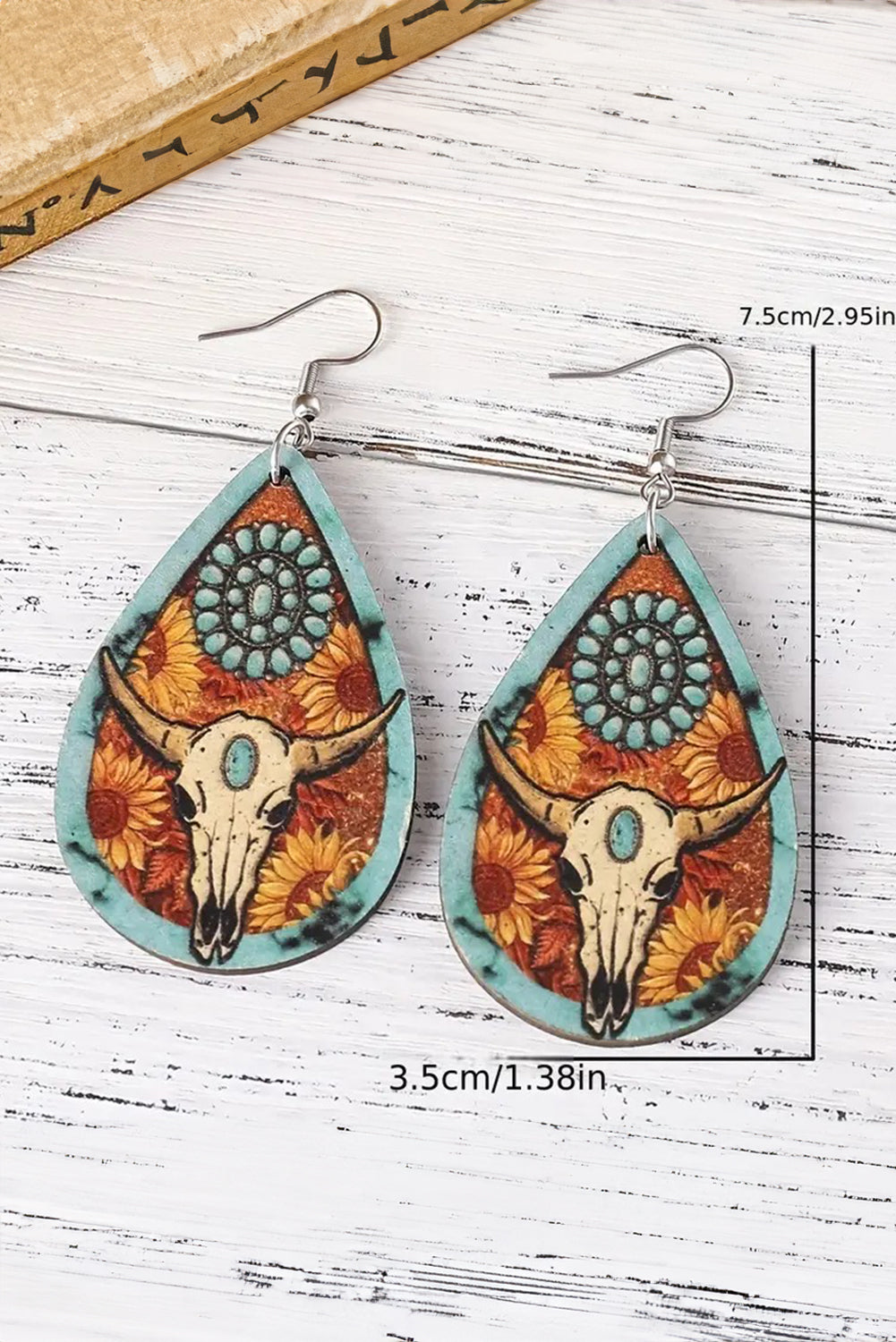 Boucles d'oreilles pendantes en bois à imprimé tête de bœuf Western
