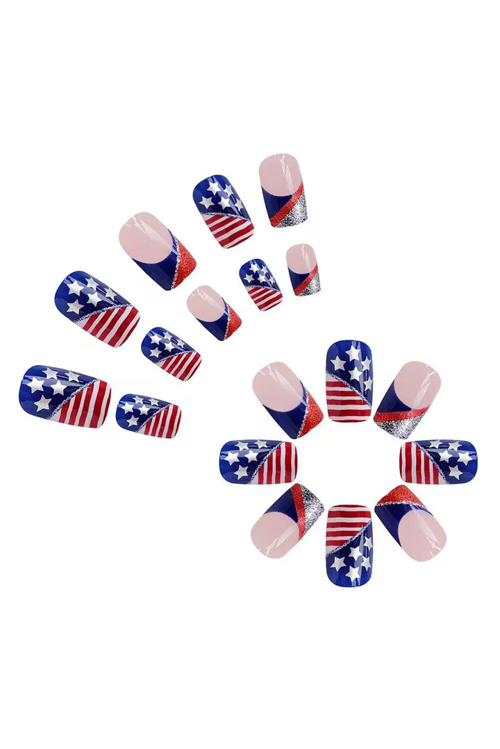 American Flag Shiny Square False Nails