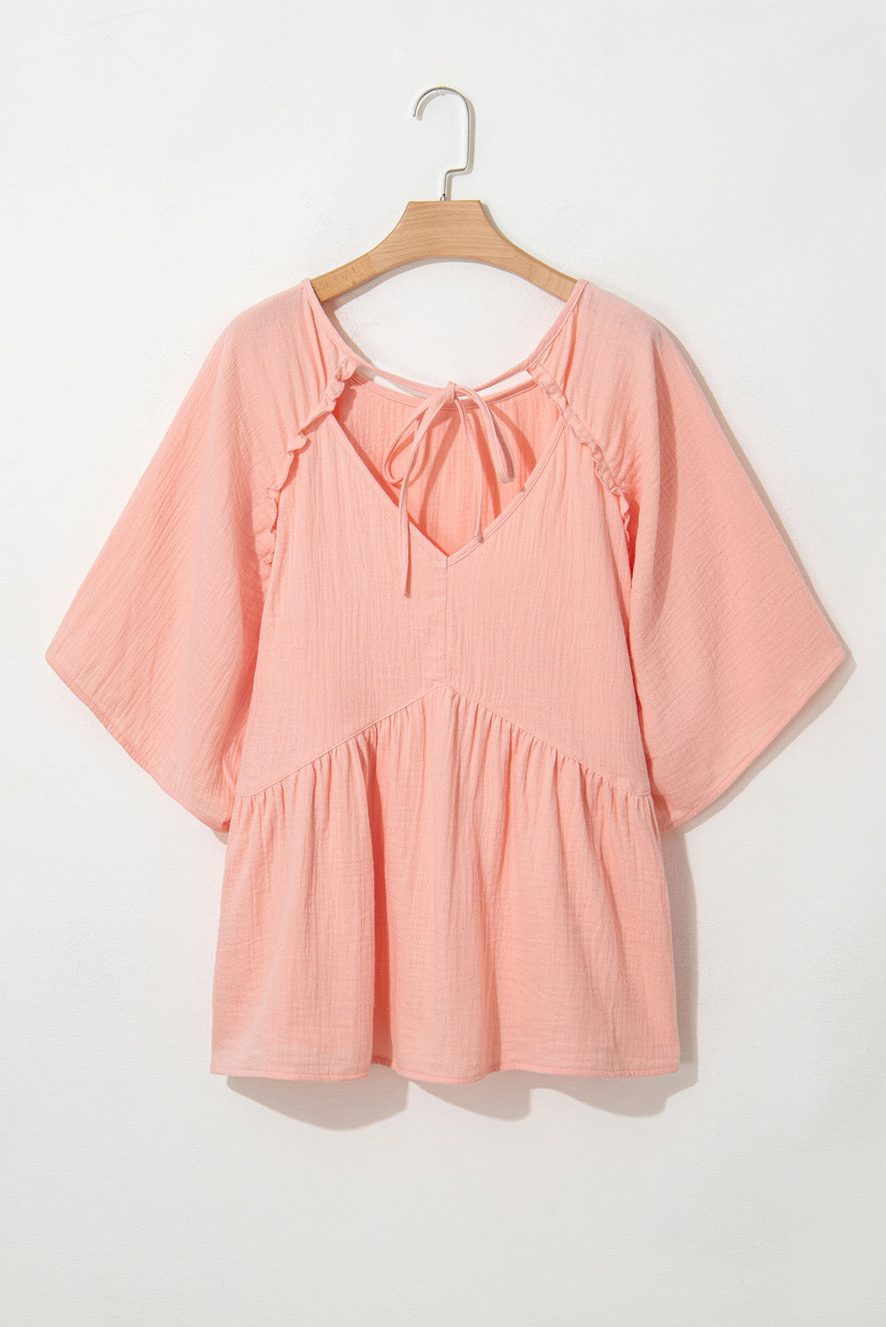 Apricot Pink Plus Size Textured Wide Short Sleeve Babydoll Blouse