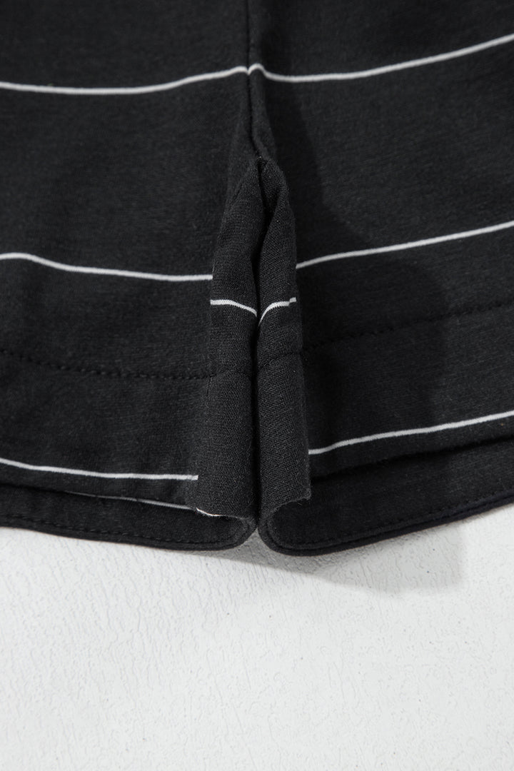 Black Stripe Half Sleeve Tee Drawstring Shorts 2pcs Set