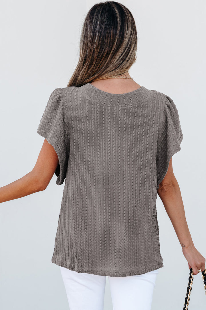 Solid Color Textured Flutter Sleeve Top