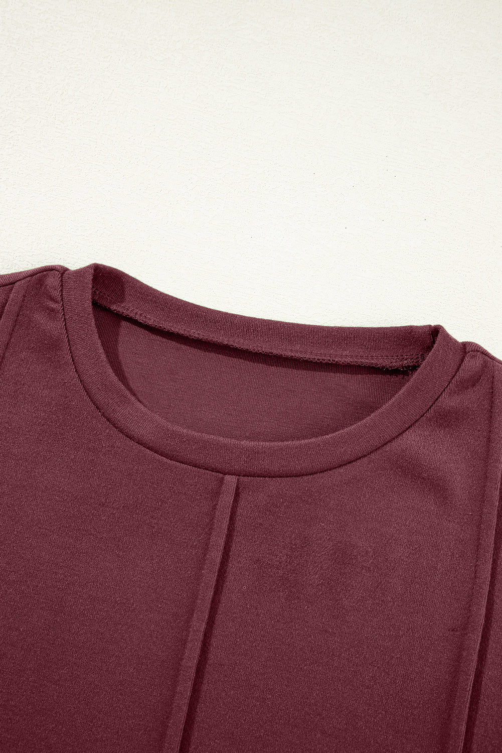 Red Exposed Seam Crew Neck Long Sleeve Top