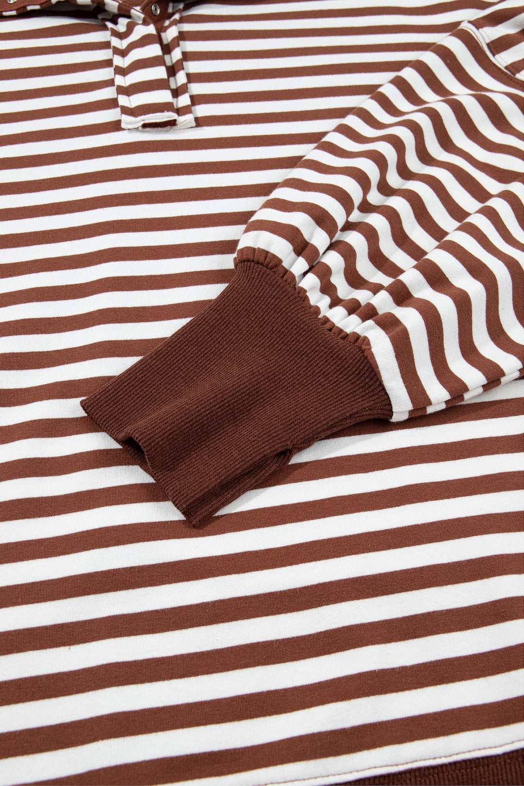Brown Stripe Color Block Trim Raw Seam Split Hem Loose Pullover Sweatshirt