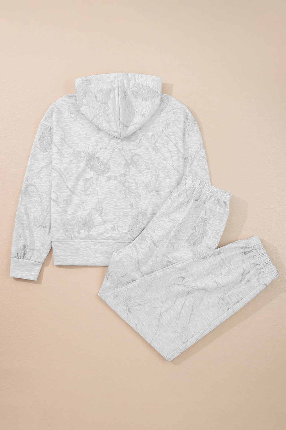Light Grey Abstract Print Loose Hoodie Elastic Waistband 2pcs Pant Set