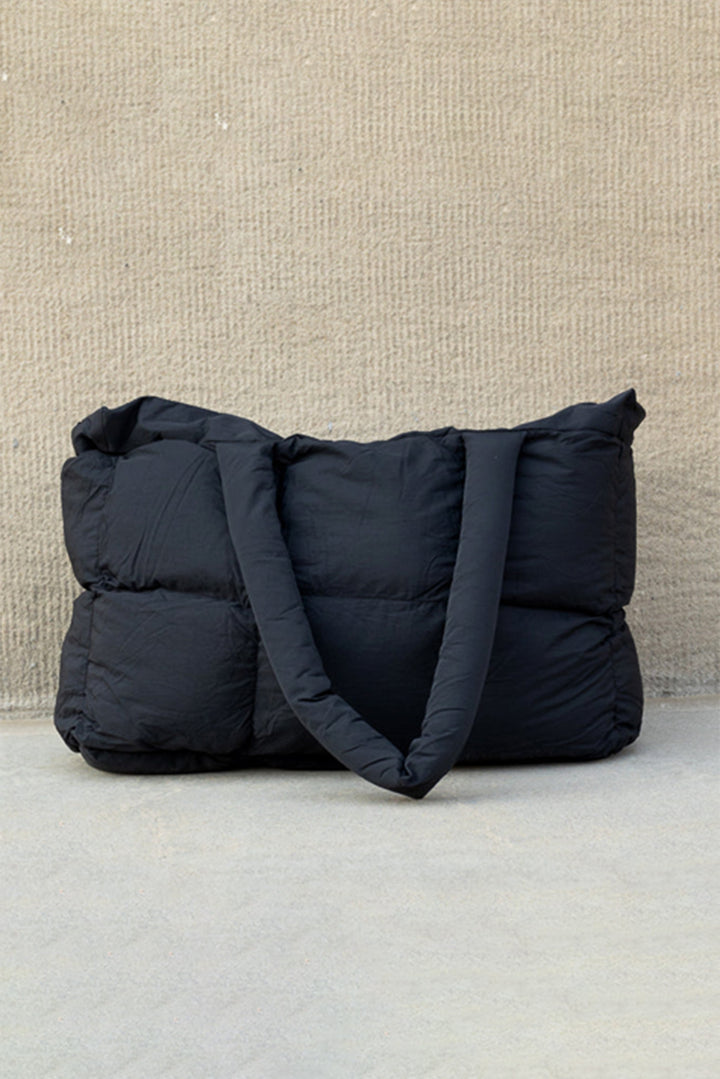 Solid Quilted Puffy Zipped Large Tote Bag