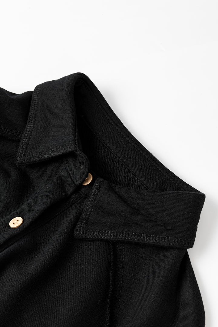 Black Waffle Knit Patchwork Exposed Seam Loose Shacket