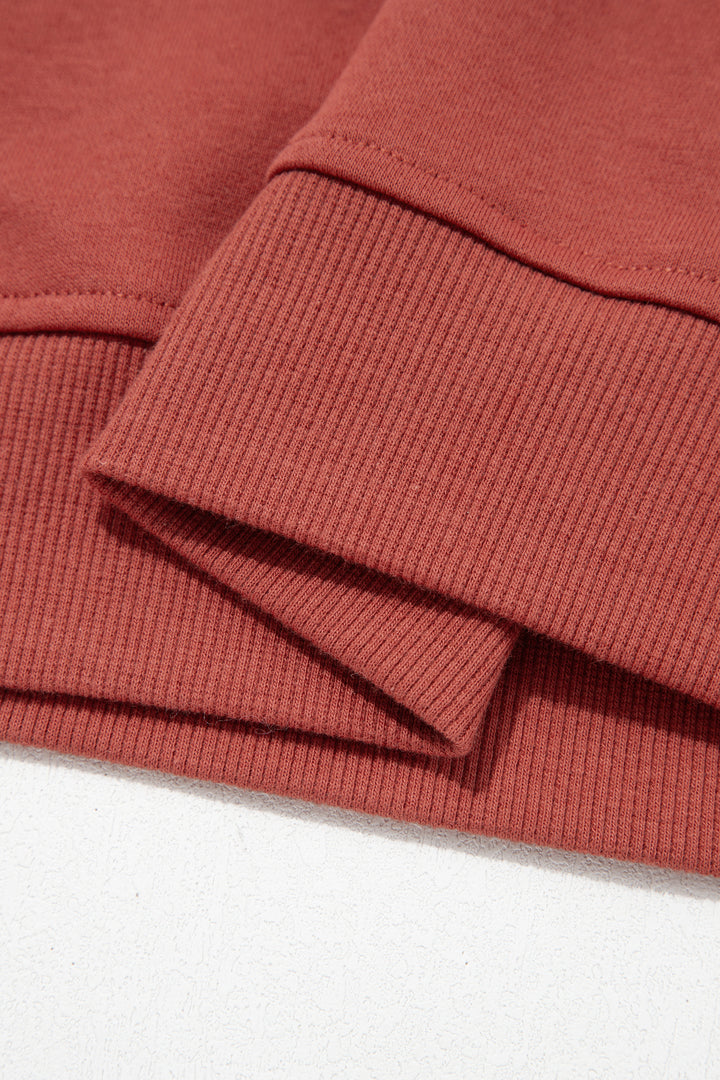 Mineral Red Checkered Trim Long Sleeve Round Neck Shift Sweatshirt