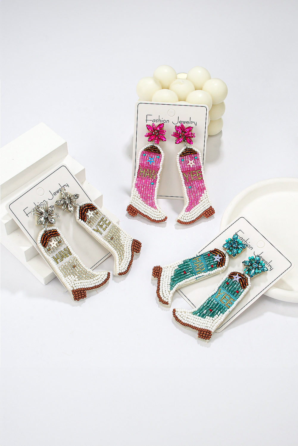 Cowboy Boots Rice Bead Dangle Earrings