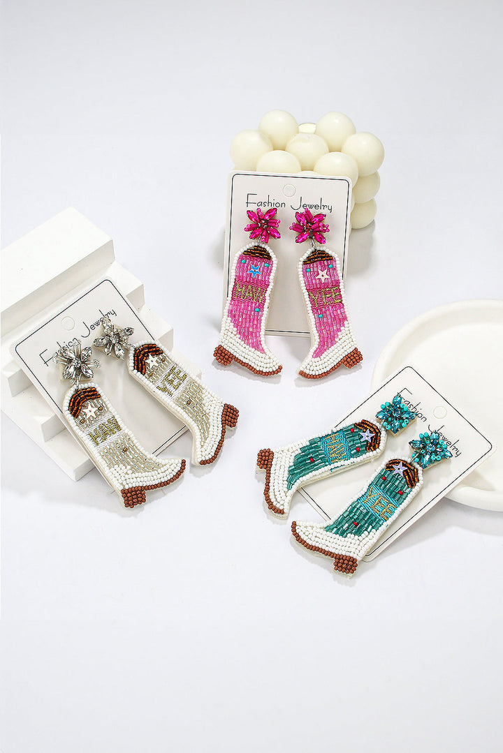 Cowboy Boots Rice Bead Dangle Earrings