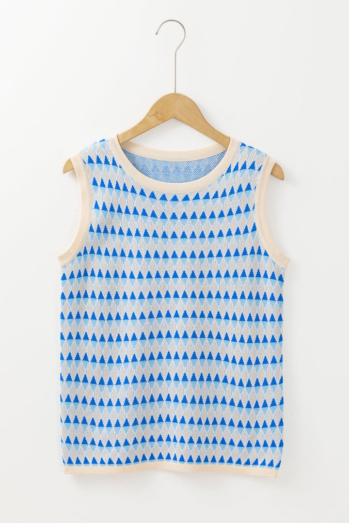 Geometric Print Round Neck Slim Fit Sweater Vest