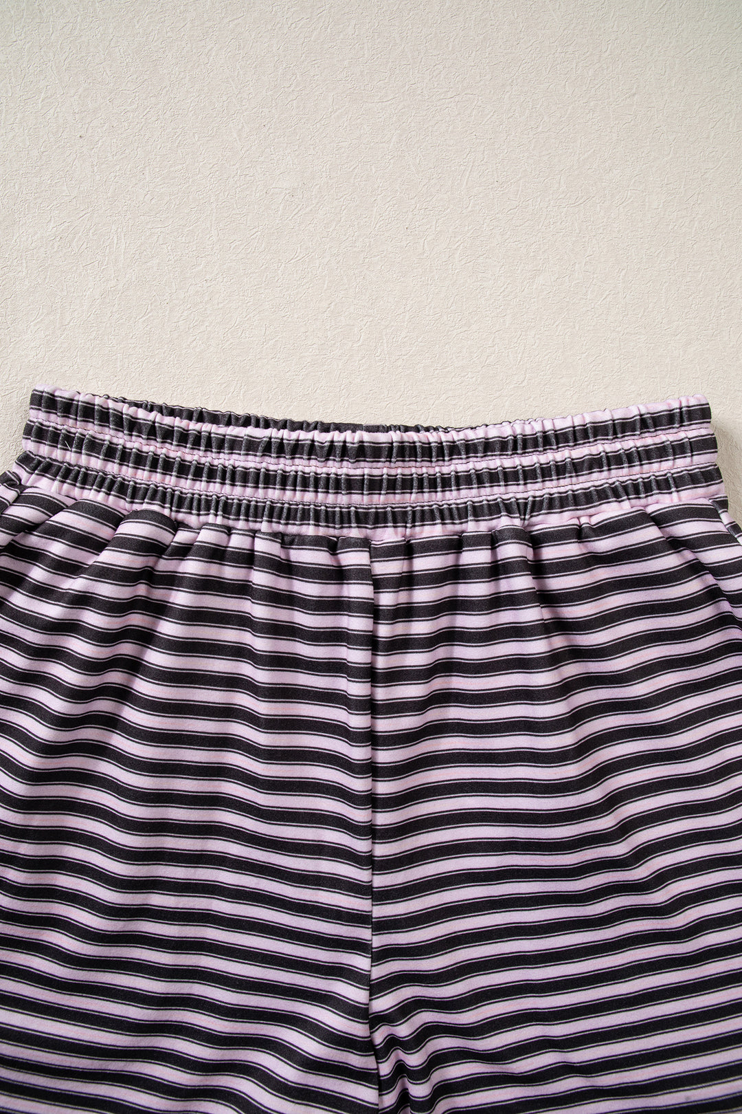 Brown Stripe Long Sleeve Oversized Top Pocketed Casual Shorts Two Piece Set