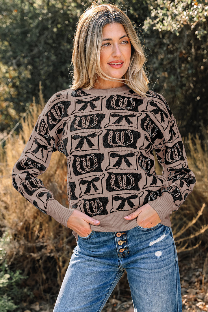 Black Bows &amp; Horseshoes Pattern Western Fashion Print Sweater