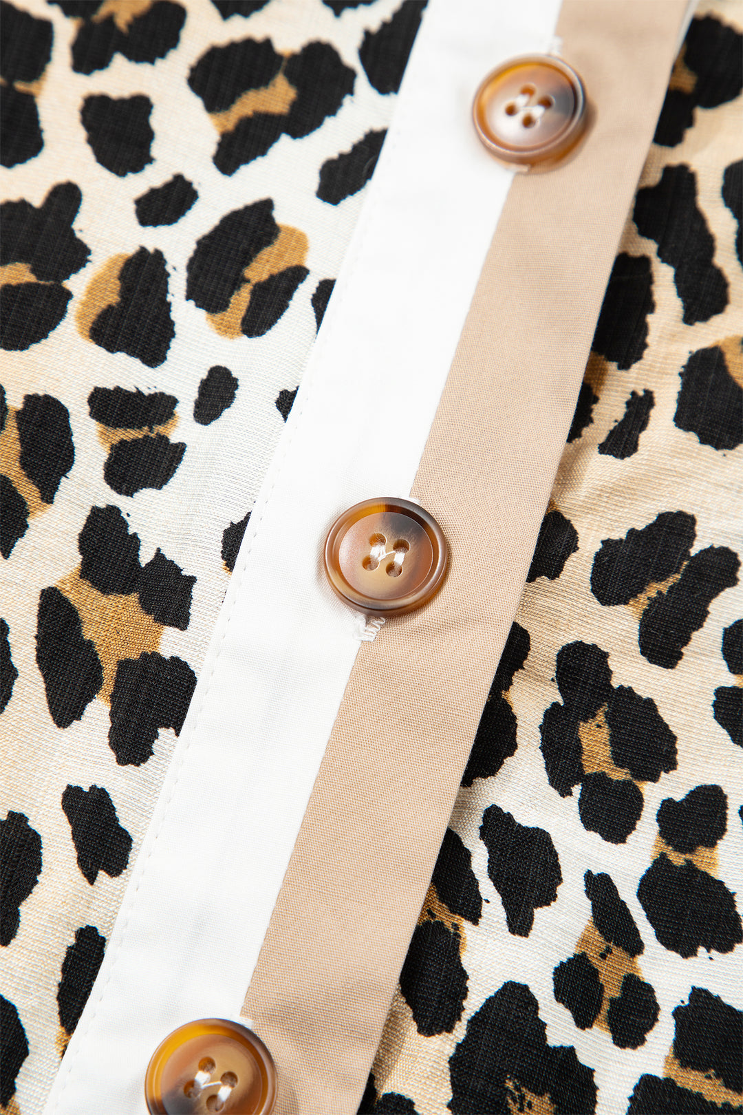 Half Buttons Short Sleeve Loose Leopard Mini Dress with Pockets