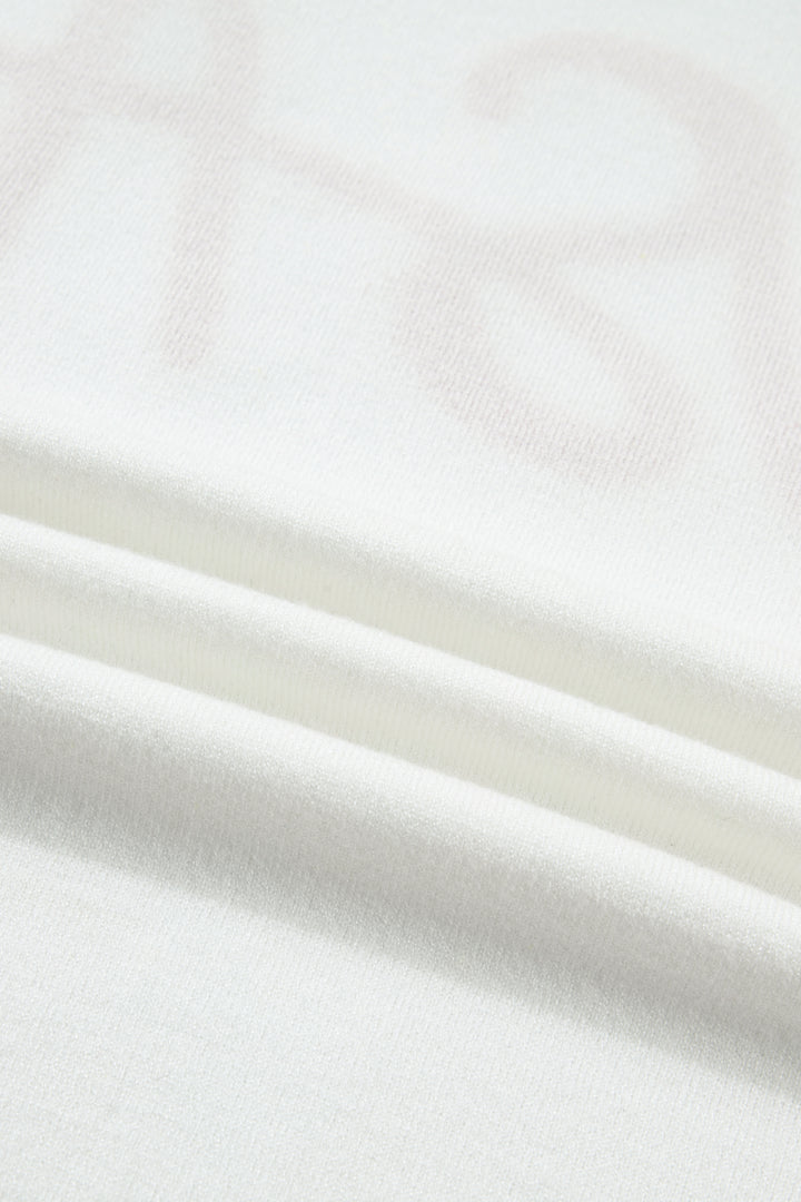 White USA Contrast Striped Trim Round Neck Short Sleeve Sweater