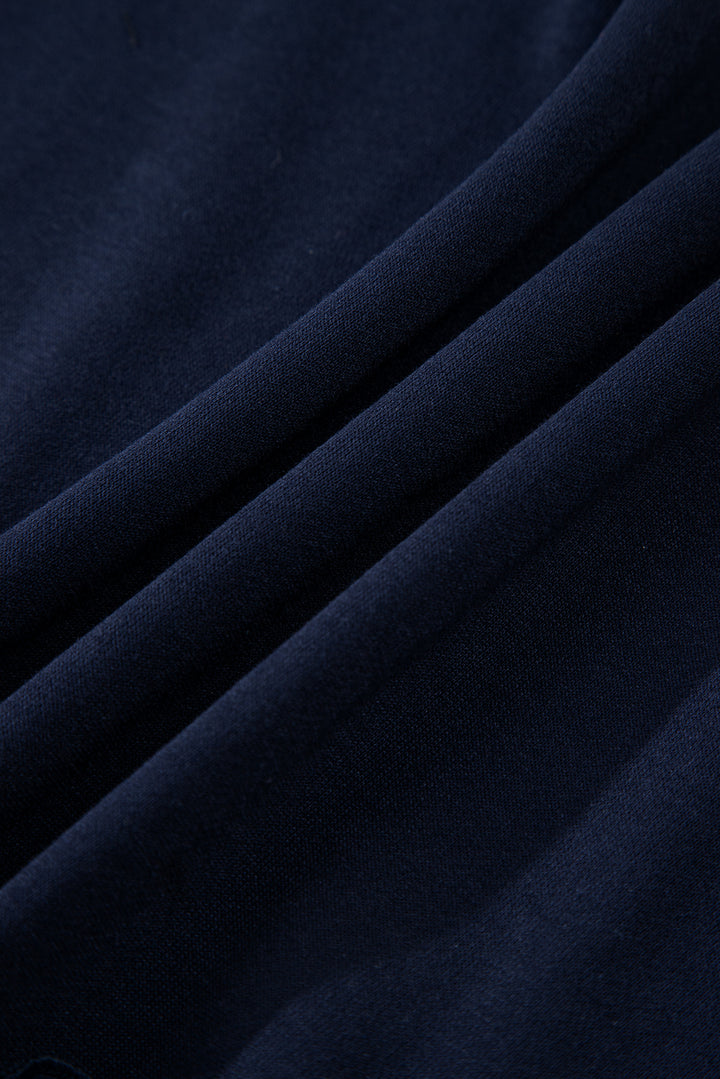 Navy Blue Tiered Ruffle Ribbed Crew Neck Pullover Plus Size Top