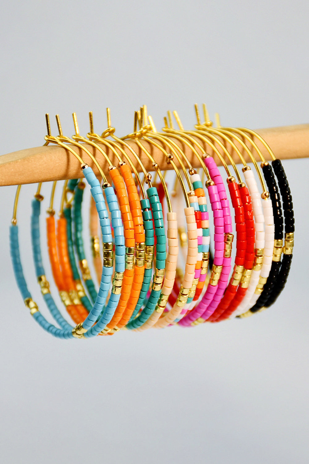 1 Pairs of Rice Beads Gold Plated Alloy Hoop Earrings