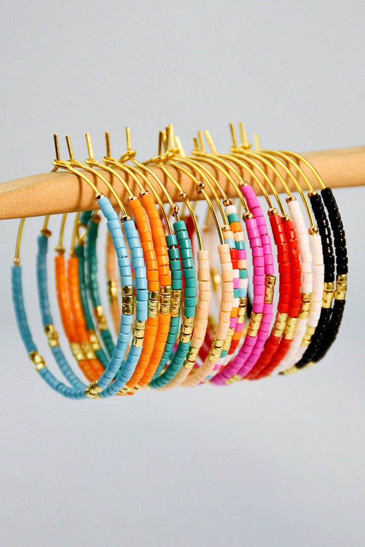 1 Pairs of Rice Beads Gold Plated Alloy Hoop Earrings