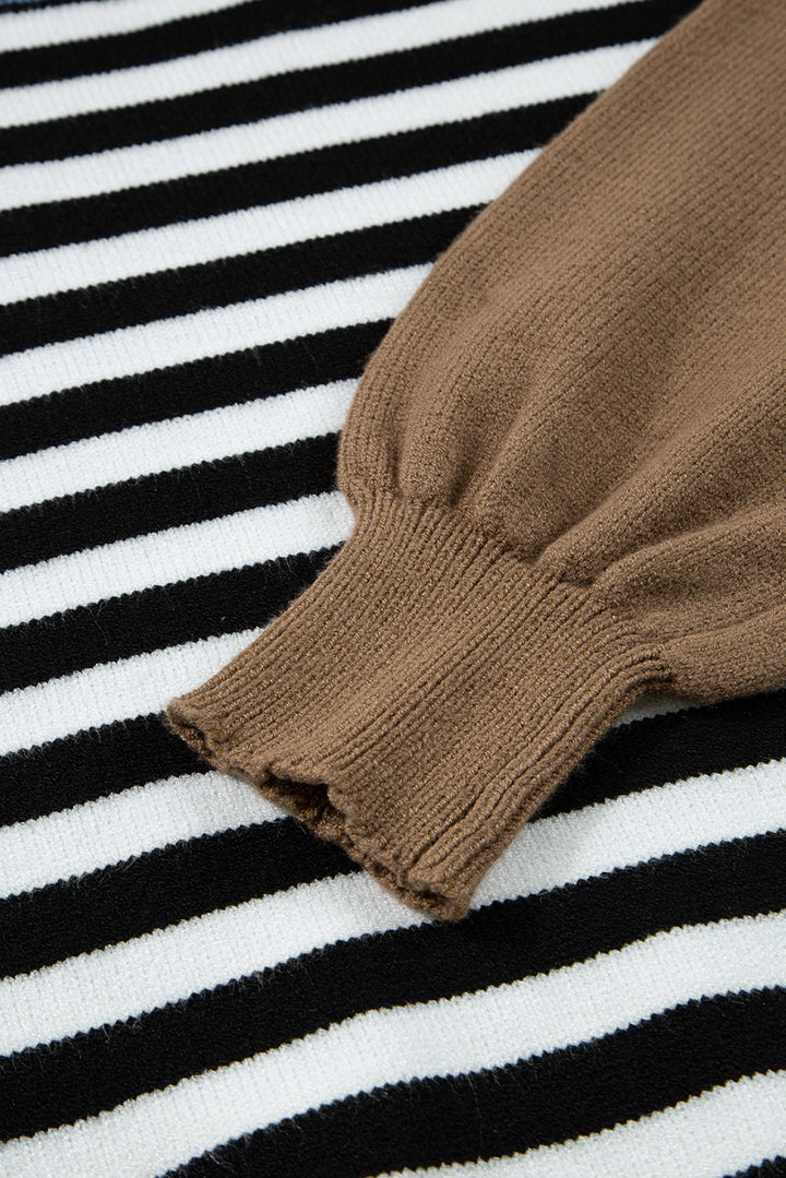 Color black Striped Panels Colorblock Sleeve Chic Sweater