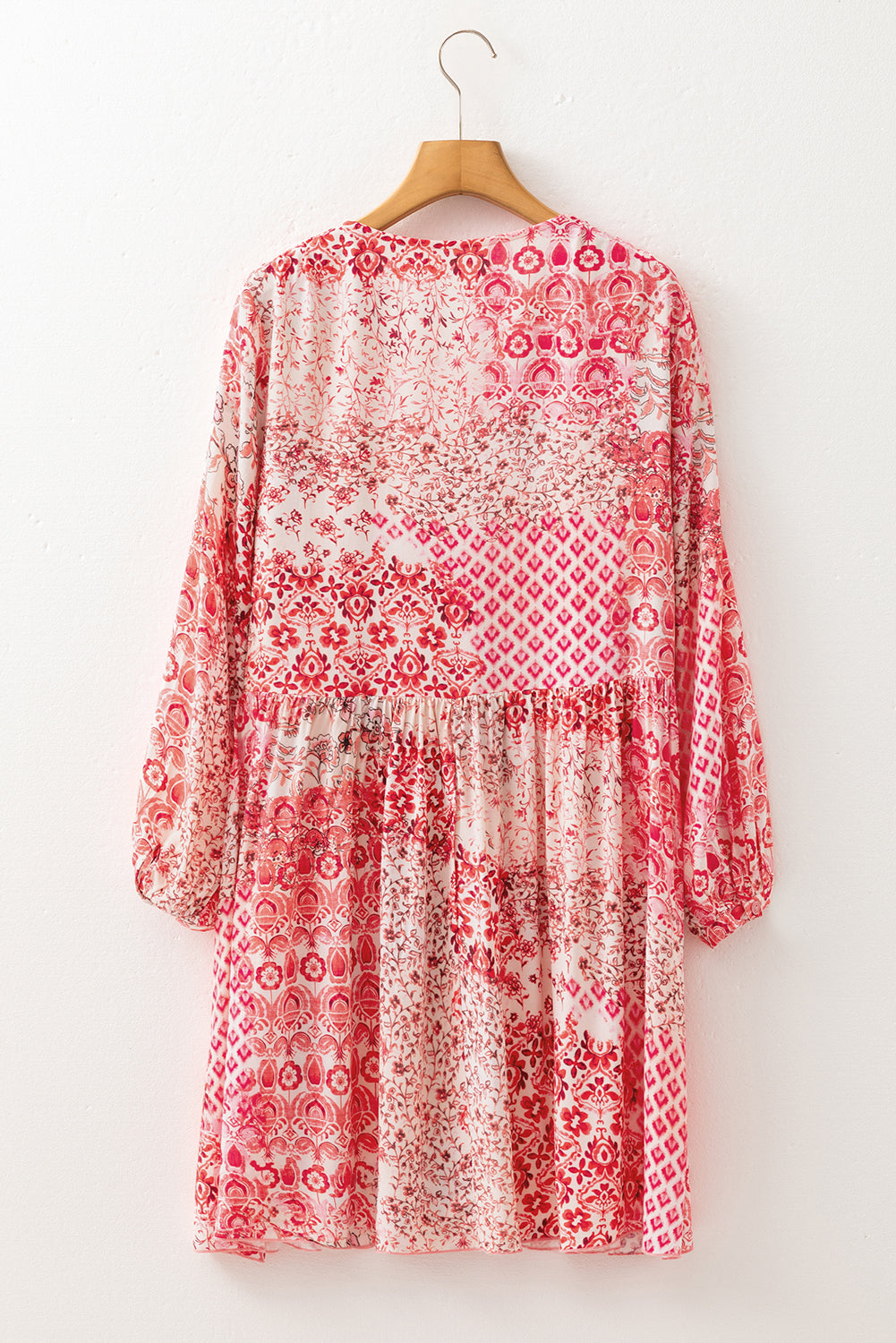 Bohemian Floral Print Tassel Tie Long Sleeve Flowy Mini Dress