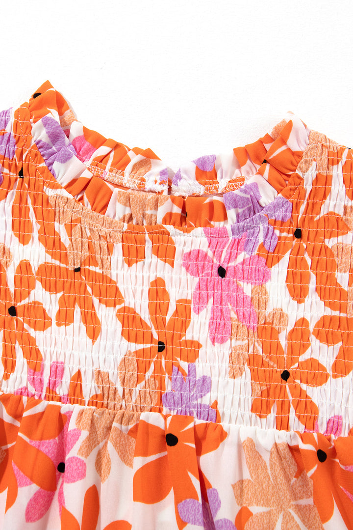 Ruffled Sleeve Smocked Floral Top