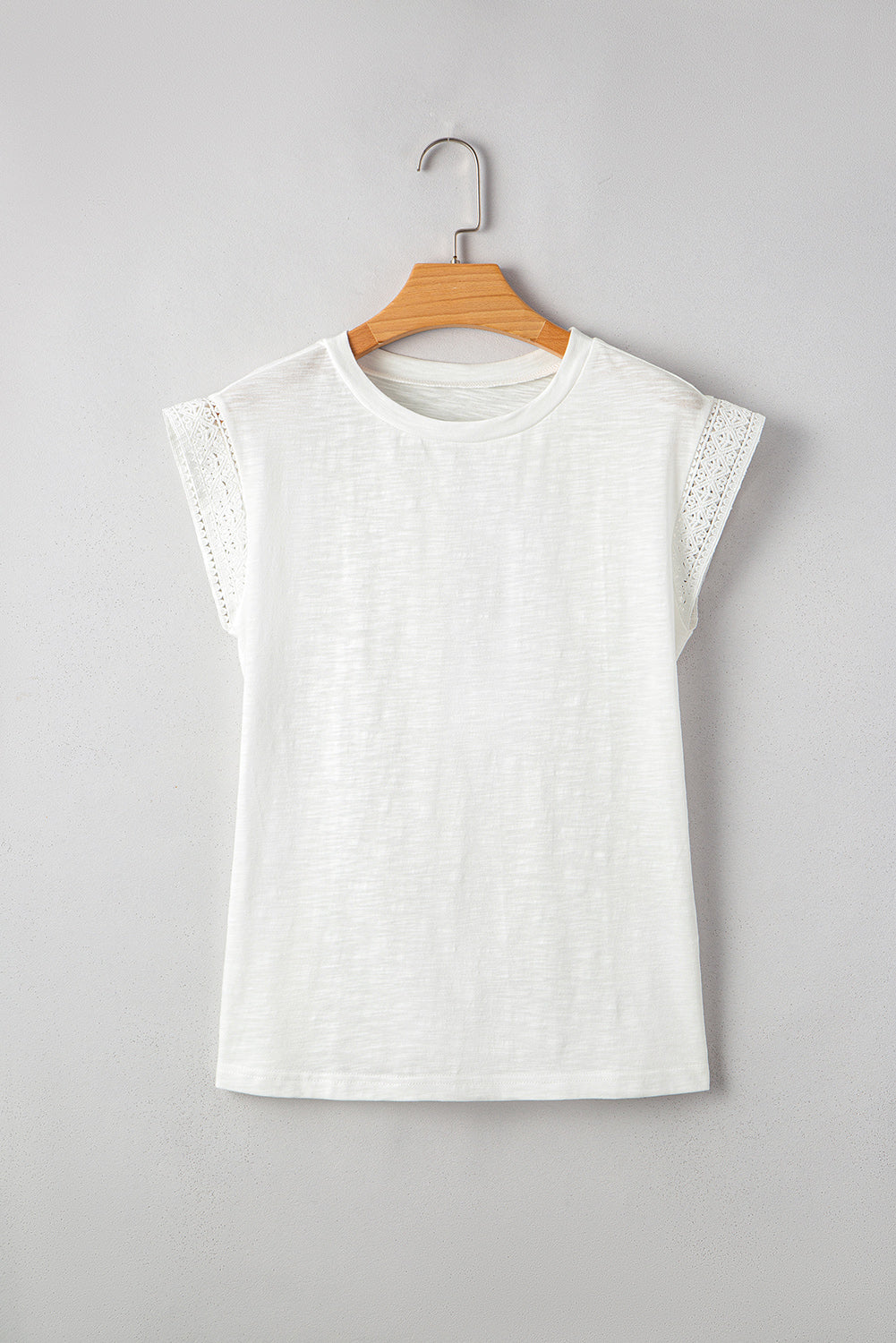 Lace Patchwork Cap Sleeve Round Neck T Shirt
