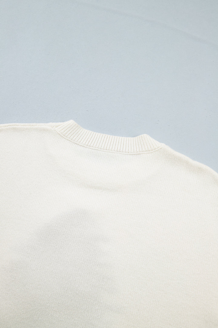 White Christmas Tree Bow Drop Shoulder Knit Sweater